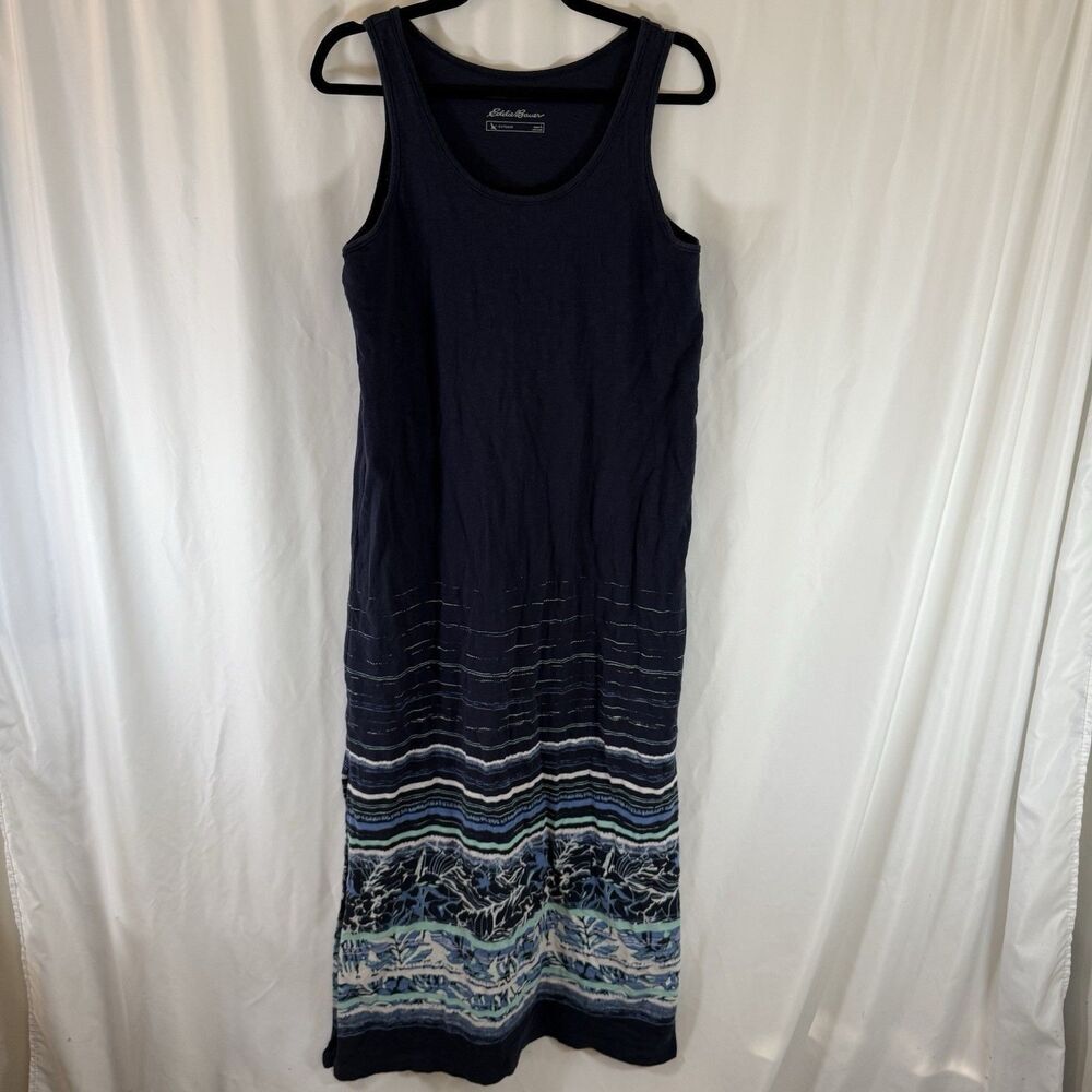 Eddie Bauer Outdoor Maxi Dress Women's Large Blue Sleeveless Side Slit